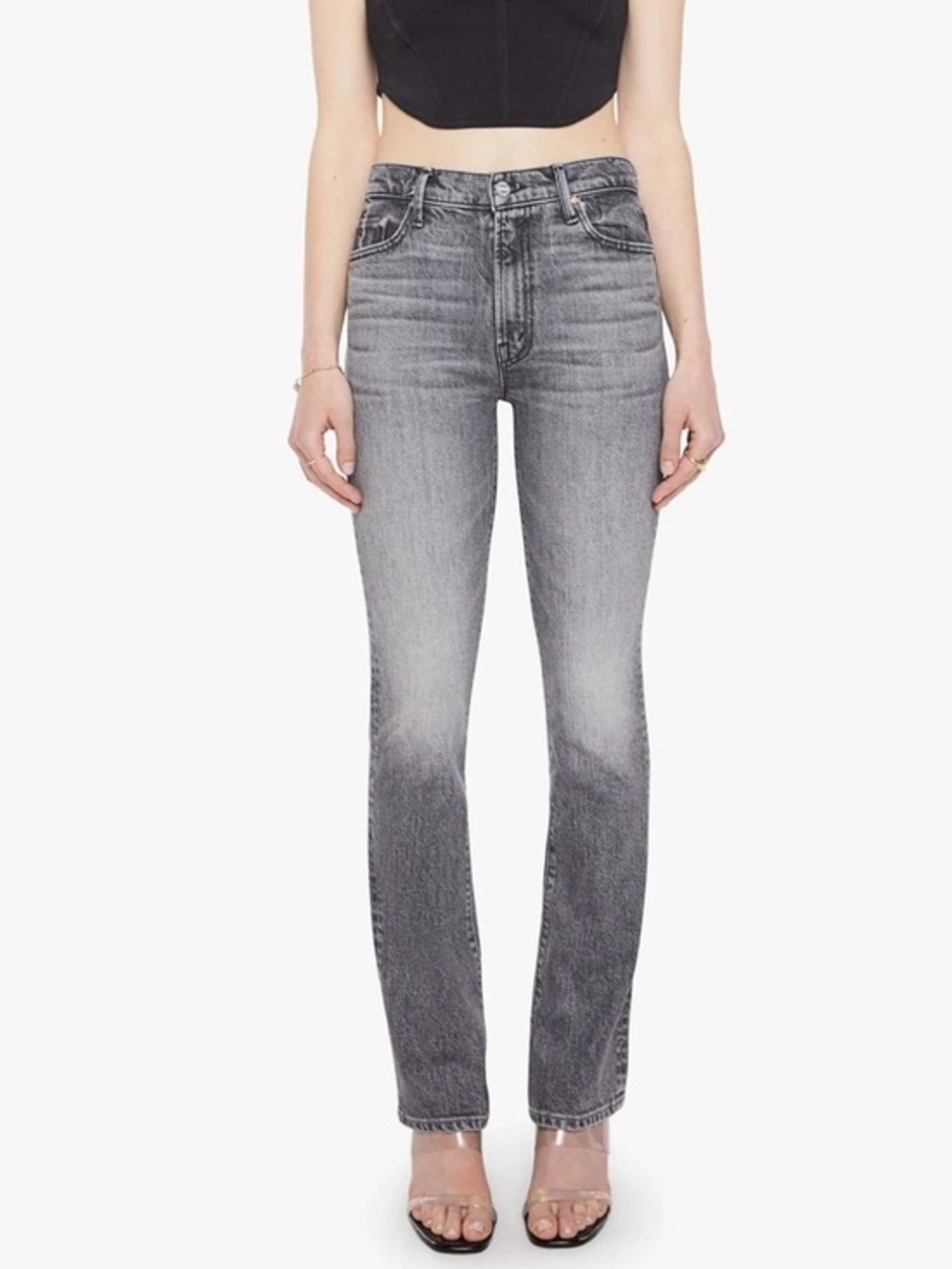 MOTHER The Mid Rise Rider Skimp Straight-Leg Washed Black Jeans